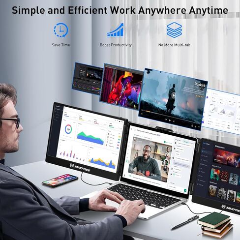 S1 Laptop Screen Extender - 14'' Laptop Monitor Extender Dual Screen Plug & Play, 1080P FHD Portable Monitor for 13-17'' Laptops, Compatible with macOS/Windows/Dex/Android/Switch/PS5 in Saudi Arabia