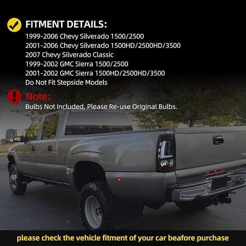 DWVO Tail Light Assembly Compatible with 1999-2006 Chevy Silverado 1500/2500, 01-06 Silverado 1500HD/2500HD/3500, 99-02 GMC Sierra 1500 2500 3500 Tail Lights Replacement LED Tail Lamps in Kuwait