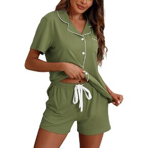 Pajamas for Women Set 2 Piece Pj Short Sets Bride Sleepwear Button Up