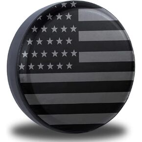 Spare Tire Cover, Weatherproof Universal Wheel Protectors with Gray American Flag, Spare Tire Covers for RV Camper Travel Trailer SUV Truck 15''