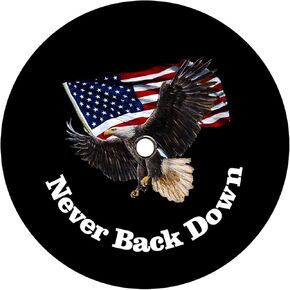 for Ford Bronco, Jeep Wrangler Spare Tire Cover with Camera Hole, American Flag and Bald Eagle (Never Back Down), Waterproof Protector (XL: 255/70R18, 255/75R17), AOLO-USFLAGE.HOLE-A01