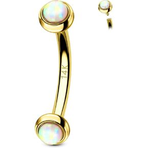 OUFER 14K Gold Rook Piercing Jewelry, White Opal Eyebrow Rings, Gold Vertical Labret Lip Jewelry, Curved Barbell 16G, Eyebrow Piercing Jewelry, Rook Earrings for Women Men-6mm/8mm