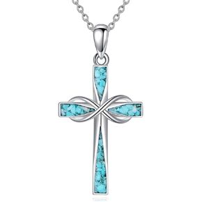 ONEFINITY Cross Necklace Sterling Silver Turquoise Cross Pendant Necklace Religious Jewelry Gifts