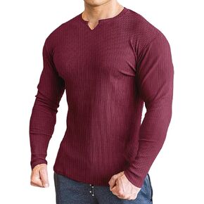 Lehmanlin Mens Muscle T Shirts Long&Short Slim Fit V-Neck Tee Casual Stretch Ribbed Athletic Top