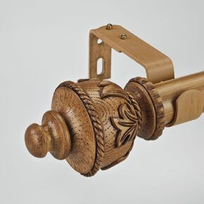 1-1/8 Inch Diameter Curtain Rods with Carved wood design Finial, 72-144 inch Telescoping Faux Wood Single Curtain Rods for window width 68-140 inch, 1 pack