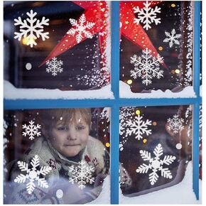 300+ Snowflake Window Clings Christmas Decorations - White Snowflakes Decals for Winter Windows (8 Sheets)