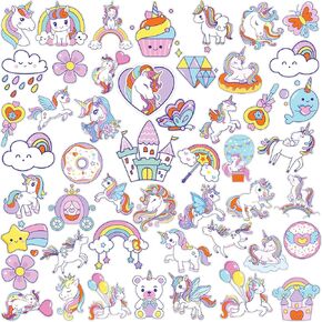 50 Pcs Unicorn Window Gel Clings Unicorn Rainbow Thick Gel Clings Removable Reusable Colorful Rainbow Castle Hear Stickers Decals for Glass Window Home Classroom Party Decor Supplies