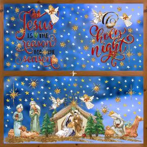 Horaldaily 251 PCS Christmas Window Cling Sticker, Nativity Scene Holy Night for Home Party Supplies Shop Window Glass Display Decoration