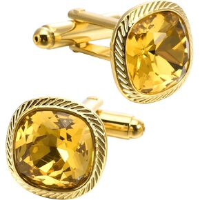 Yellow Zircon Gemstone Cufflinks for Men Lady In Gift Case 14K Gold Plated Square Men's Cufflinks Jewelry Set for Wedding Anniversary Business Party Events Tuxedo Dress Shirt