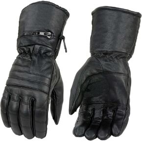 Milwaukee Leather SH230 Men's Black Leather Warm Lining Gauntlet Motorcycle Hand Gloves W/ ‘Rain Mitten and Pull-on Closure’