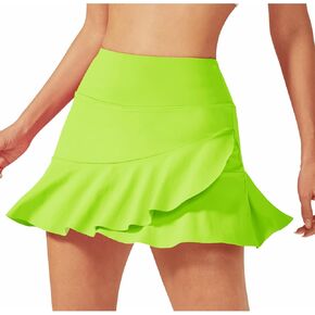 G4Free Pleated Tennis Skirt for Women High Waisted Golf Skirts Built in Shorts Athletic Skorts Skirts (Neon,M)