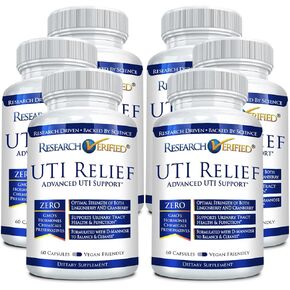 Research Verified UTI Relief - Urinary Tract Support Supplement - 100% Natural, Vegan with Lingonberry, Cranberry & D-Mannose - 1 Bottle (1 Month Supply)