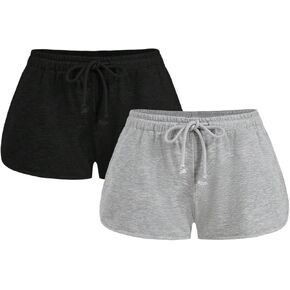 Women's 2 Packs Drawstring Waist Sweat Shorts Low Rise Workout Track Shorts Casual Lounge