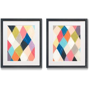 Renditions Gallery Watercolor Leaves 2 Piece Framed Artwork Set, Orange, Blue, Pink Floral, Modern Abstract Art, Black Matte Frame, White Mat, Plexiglass, 16 In W X 20 In H, Made in America