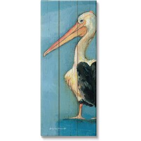 Stupell Industries Pelican Bird Over Blue Planked Pattern Animal Painting, Designed by Stephanie Workman Marrott Canvas Wall Art, 17 x 40