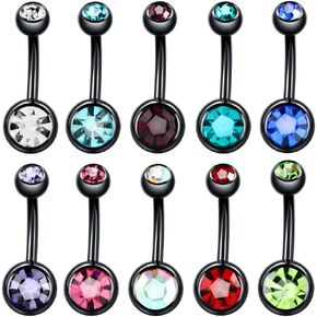 NASAMA 6-10PCS Belly Navel Button Rings CZ Stainless Steel 14G Curved Navel Barbell Body Piercing