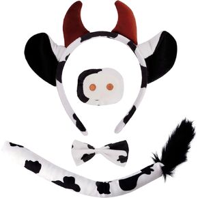 Brown Cow Costume Women Cow Ears Headband Halloween Cow Tail Costume Cow Ears Nose Tail and Bow Tie Cow Accessories Costume Adult Cow Headband