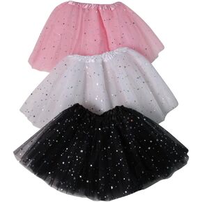 Girls Ballerina Sparkle or Chiffon Tutu Beginner 3 Pack Dress Up Set (Choose Color and Size)