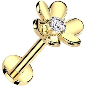 Pierced Owl 18GA 316L Stainless Steel Threadless Push-In CZ Crystal Flower Top Flat Back Stud