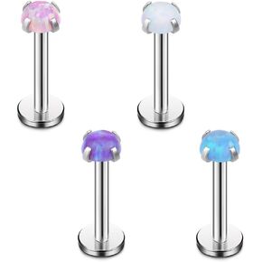 Ruifan 2mm 3mm 4mm Opal Internally Threaded Stainless Steel Labret Monroe Lip Ring Tragus Helix Earring Stud 16G 5/16" 8mm 4PCS
