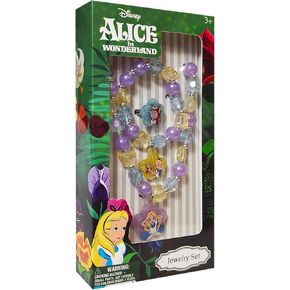 LUV لها مجموعة مجوهرات Alice in Wonderland Girl - ارتداء ملابس 3 قطعة مربع مجوهرات مع قلادة حبة وسوار وخات