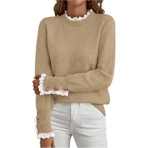 MakeMechic Women's Crew Neck Shuffle Button Button Bullovers متماسكة