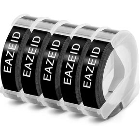 3D Embossing Label Tape Durable Self-Adhesive Plastic Omega S Label Tapes 3/8 inch, Compatible for Dymo Organizer Xpress Pro 12965 Embossed Label Makers, 9mm x 3m Black 5-Pack