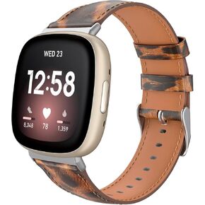 TiMOVO Leather Band Compatible with Fitbit Versa 4/Fitbit Versa 3/Fitbit Sense 2/Sense Watch Bands, Top Grain Genuine Classic Leather Replacement Wristbands Straps for Women Men
