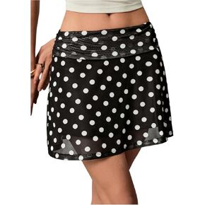 MakeMeChic Women's Polka Dots Mini Skirt Low Waist Ruched Summer Skirts
