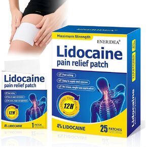 4% Lidocaine Patches, 25 Count Maximum Strength Pain Relief Patch for Muscle Relief in Neck Knee Back and Shoulders, 12 Hour Long Lasting Relief Pains (25 Count)