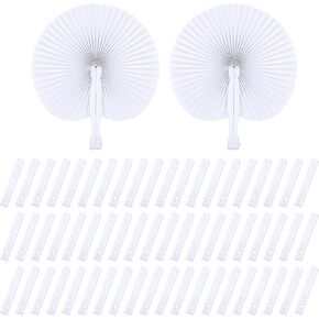 WYTAOHZL 120PCS White Paper Fans Folding Handheld Fans Round Shaped Hand Fans Wedding Fans with Plastic Handle Foldable Fans for Wedding Party Favors DIY Supplies
