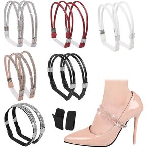 6 Pairs High Heel Straps Rhinestone Elastic High Heel Shoe Straps Detachable Shoe Straps for Holding Loose High Heels Slippers Sandals(Mixed Colors)