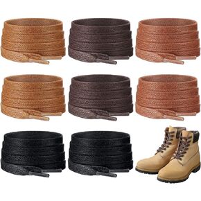 Cuffbow 8 Pairs Flat Waxed Cotton Boot Laces 55" Long Waxed Boot Laces Four Colors Replaceable Shoelaces for Men Boots Dress Shoes Sneakers