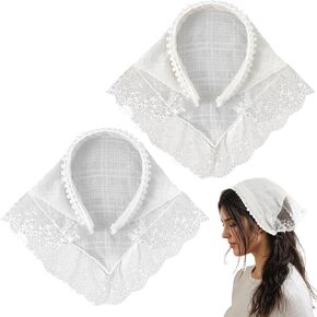 2 PCS Hair Radfbelding for Women ، رأس الدانتيل الأبيض Kerchief Camping عقال الشعر الدانتيل باندانا مثلث أغطية الرأس