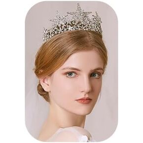 JWICOS Silver Shining Star Princess Tiara Crown for Women and Brides Bridal Hair Accessories for Engagement Wedding Prom Pageant