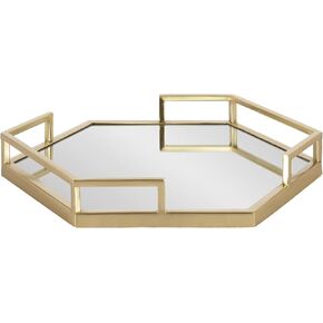 Kate and Laurel Gohana Respressed Hexagon Hexagon مع مقابض معدنية ذهبية ، 16 × 18 ، الزجاج والذهب المتطابق ، صينية تقديمها الحديثة مع مقابض لديكور غرفة المعيشة
