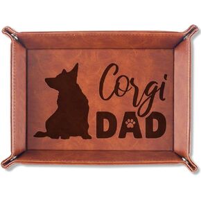 Corgi Gifts for Corgi Lovers, Corgi Dad Gifts, Corgi Valet Tray for Him, Men, Boyfriend, Husband, Dad, Desktop Organizer PU Leather Tray
