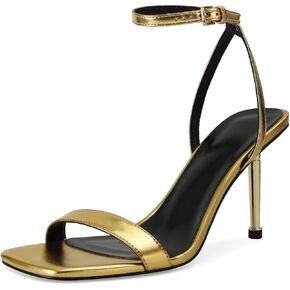 Dsevht Womens Heeled Sandals Square Open Toe Sexy Stiletto High Heels Strappy Ankle Strap Sandal Comfort Dress Party Shoes