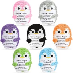 7pcs إيجابية الكروشيه Penguin Mini الدعم العاطفي الهدايا الملهمة يدويًا دمية متشابكة مع البطاقة تحفيز الكروشيه المضحك للنساء للرجال عيد ميلاد لطيف البطريق ديكور