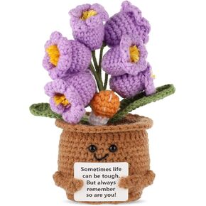 Positive Support Lily of The Valley Cute Emotional Encouragement Flower Pot Crochet Wool Plant Doll Toy for Cheer Up Gift Party Decoration