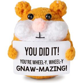 Funny Crochet Hamster Fathers Day Dad Gifts from Daughter Son Wife Thoughful Birthday Gifts for Dad, Small I Love You Gift, Cute Positive Crochet Hamster Plush