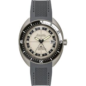 Bulova Men's Oceanographer Snorkel GMT Automatic Grey Ion Plated Stainless Steel Case Watch, Black and White Unidirectional Rotating Bezel, Gray Silicone Strap, White Dial Style:98B407