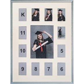 WOOD SIDE ORBIS School Years Picture Days Collage Frame with Double White Mat, Displays One 5x7 Photo and Twelve 2.5x3.5 Pictures, Landscape, Portrait, K-12 Keepsake