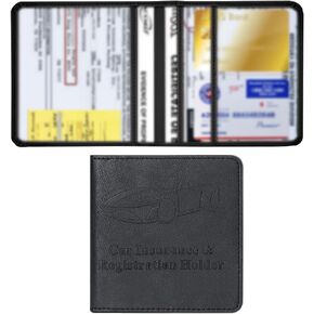 Mandark Car Registration and Insurance Holder, Premium PU Leather Vehicle Glove Box Organizer, Auto Interior Card Document Storage Accessories, Universal for SUV, Truck, Motorcycle（Black）