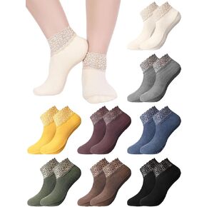 Geyoga 8 Pairs Women's Lace Ankle Socks Multicolor Lace Ankle High Socks for Women