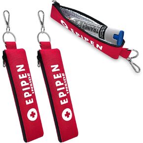 2 حزمة epipen حمل حقيبة حامل معزولة ، حمراء حمراء مع Carabiner-for 1 Epipen Arvonsmancy ، علبة EpiPen الرياضية في الهواء الطلق للمشي أو الجري