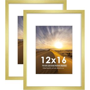 12x16 Picture Frame Brown 2 Pack, Display Pictures 8.5x11 with Mat or 12 x 16 Without Mat, Classic Poster Frame for Horizontal or Vertical Wall Mounting