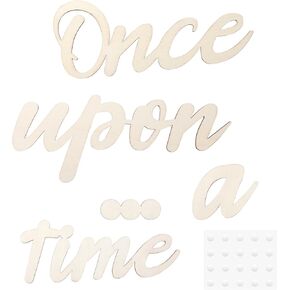 Once Upon a Time Sign Wooden Reading Corner Decor with 20 Dispensing Glue Nursery Decor Wall Decal Wood Words Wall Decor for Family Bookshelf Reading Corner Daycare Classroom