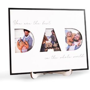 Father's Day Gift For Dad, Photo Frame DAD Sign For Table Decoration, Photo Fame From Daughter, Display 3 Photos 3x3 Inch, Father's Day Gift, Home Office Decoration (Picture Frame)