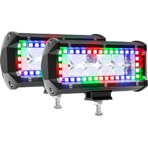 Nicoko 7 inch 36w Led Light Bar with Chasing RGB Halo 16 Million Multi-Colors Over 200 Flashing Modes for Driving Fog Lamp Offroad SUV ATV Truck Boat Free Wiring Harness 2 Year Warranty Pack 2